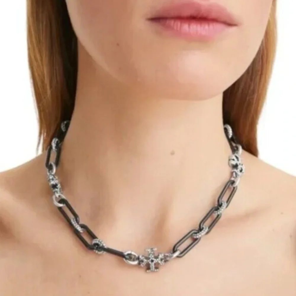 TORY BURCH Roxanne Silver necklace choker with Pave CZ/Crystals NEW with dustbag - Picture 2 of 5